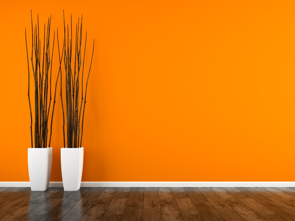 2 gulvvaser foran en orange væg